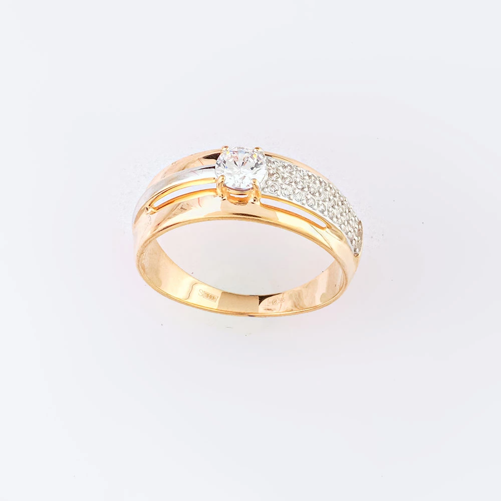 Кольцо с фианитом из красного золота 585 пробы