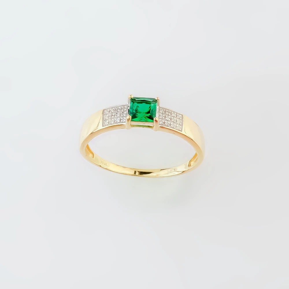 Кольцо с изумрудом синтетическим из желтого золота 585 пробы