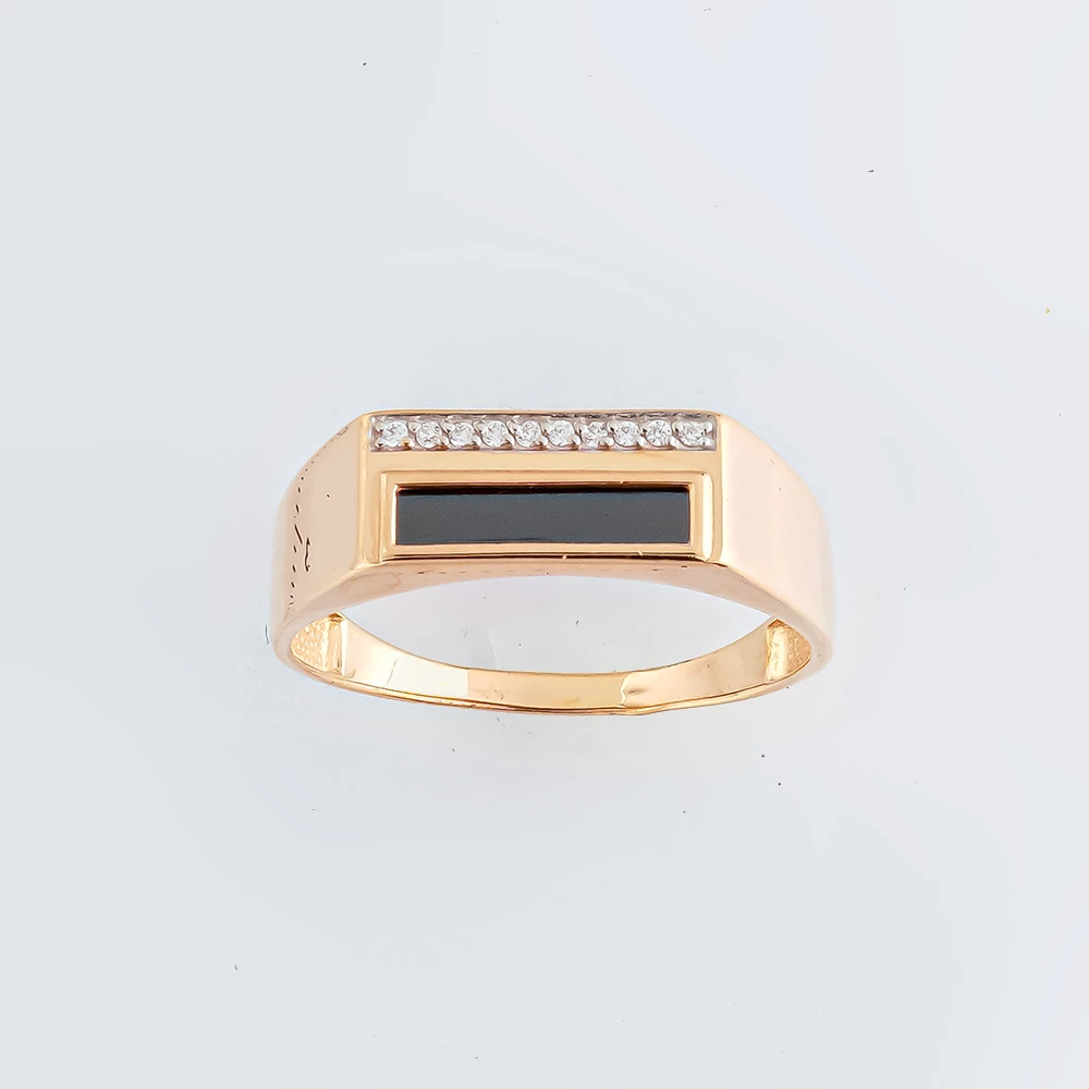 Кольцо с ониксом из красного золота 585 пробы