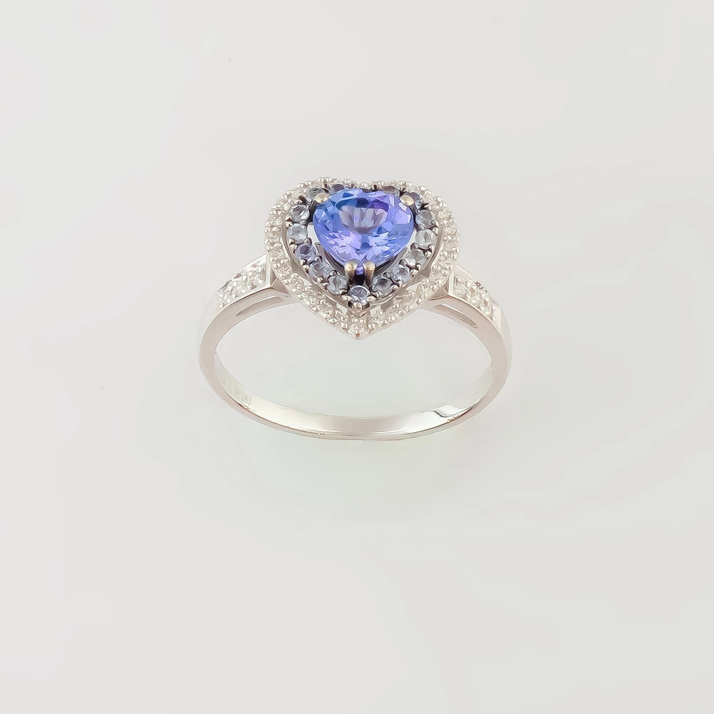 Кольцо с танзанитом из белого золота 585 пробы