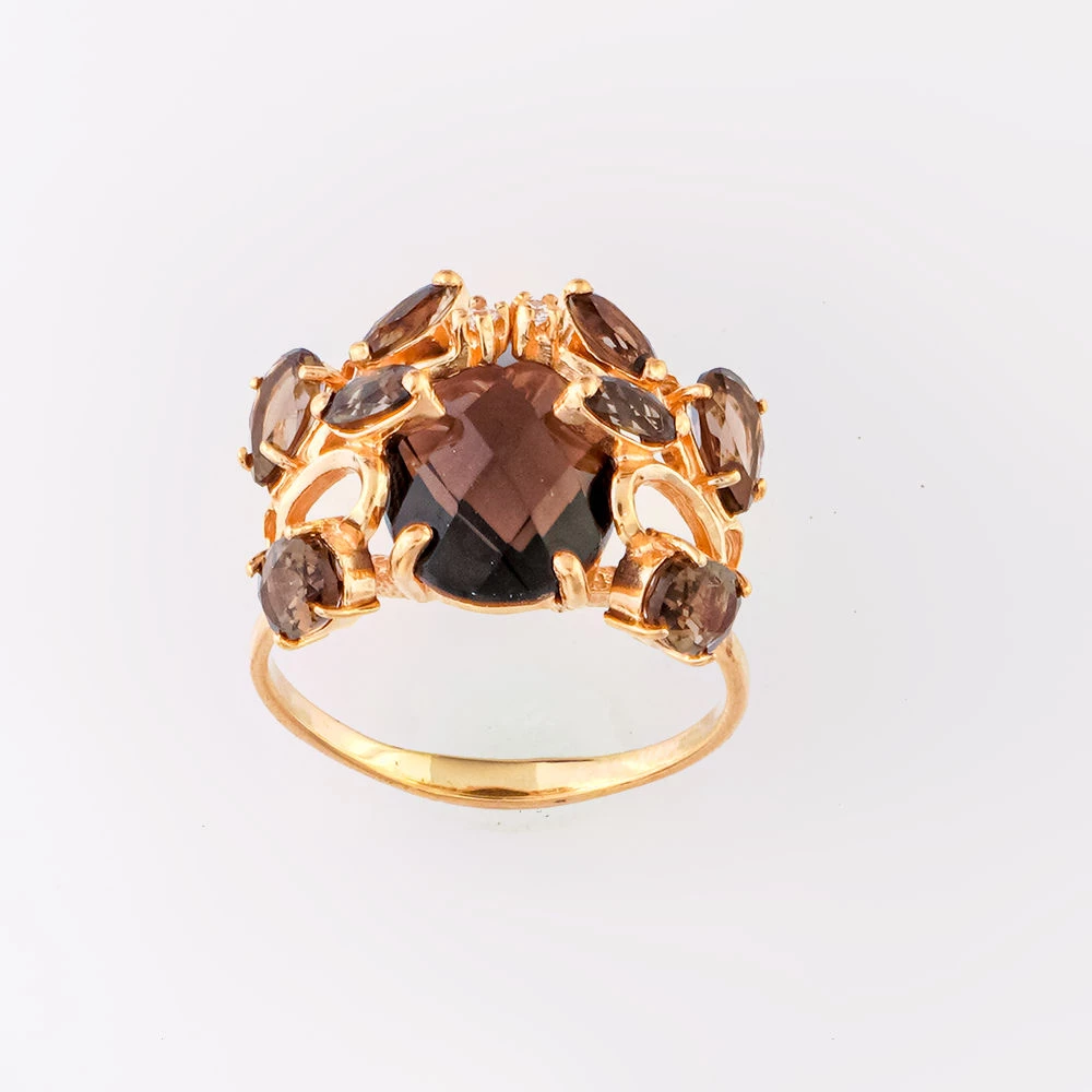 Кольцо с раух-топазом из красного золота 585 пробы