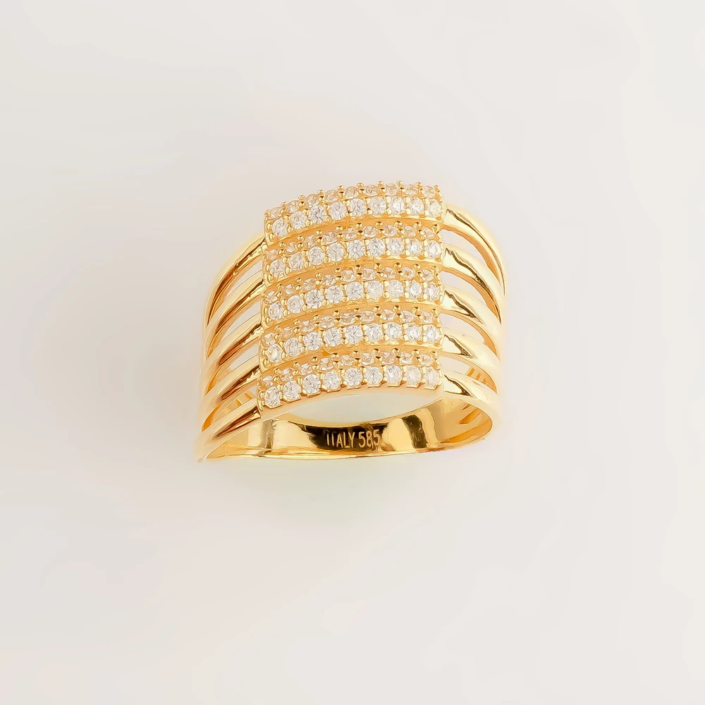 Кольцо с фианитом из желтого золота 585 пробы