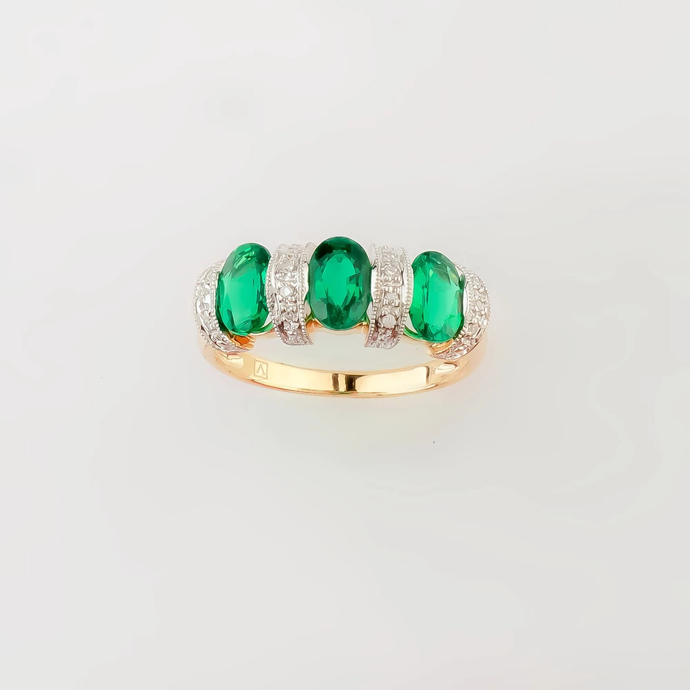 Кольцо с изумрудом синтетическим из красного золота 585 пробы