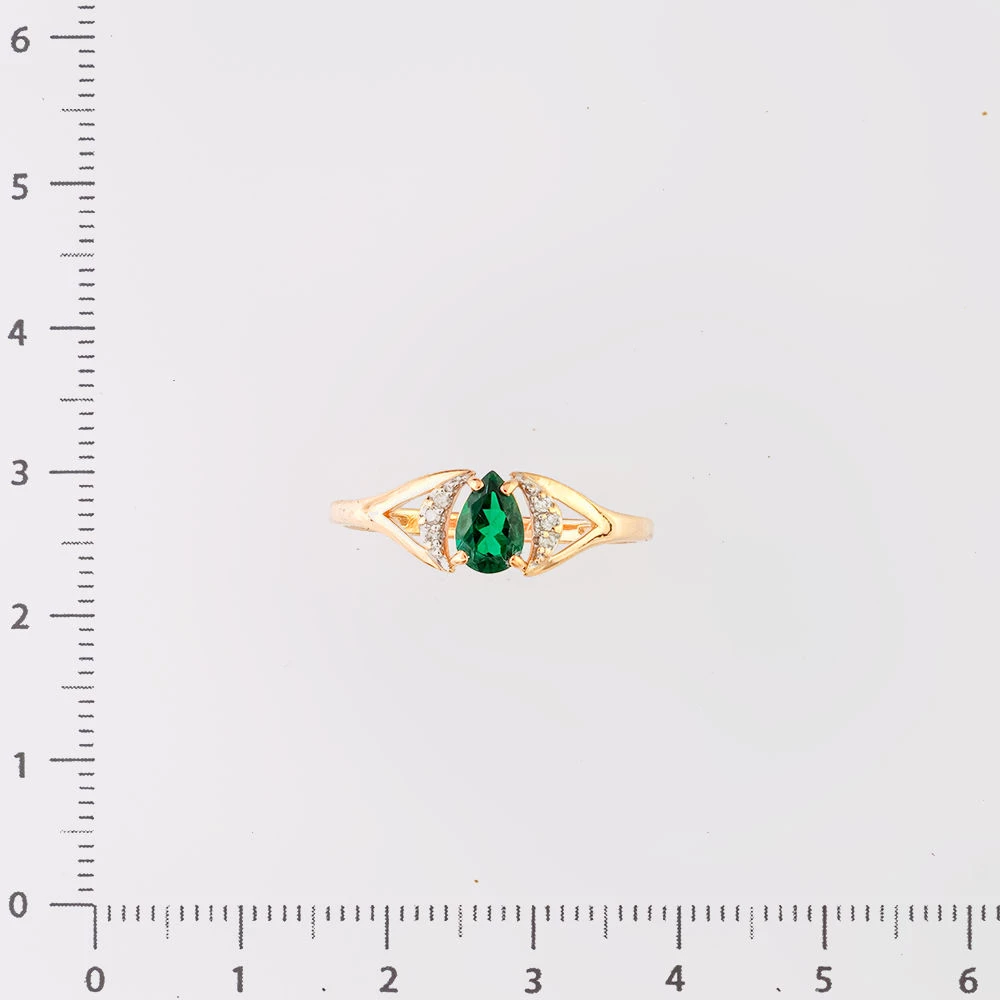 Кольцо с изумрудом синтетическим из красного золота 585 пробы