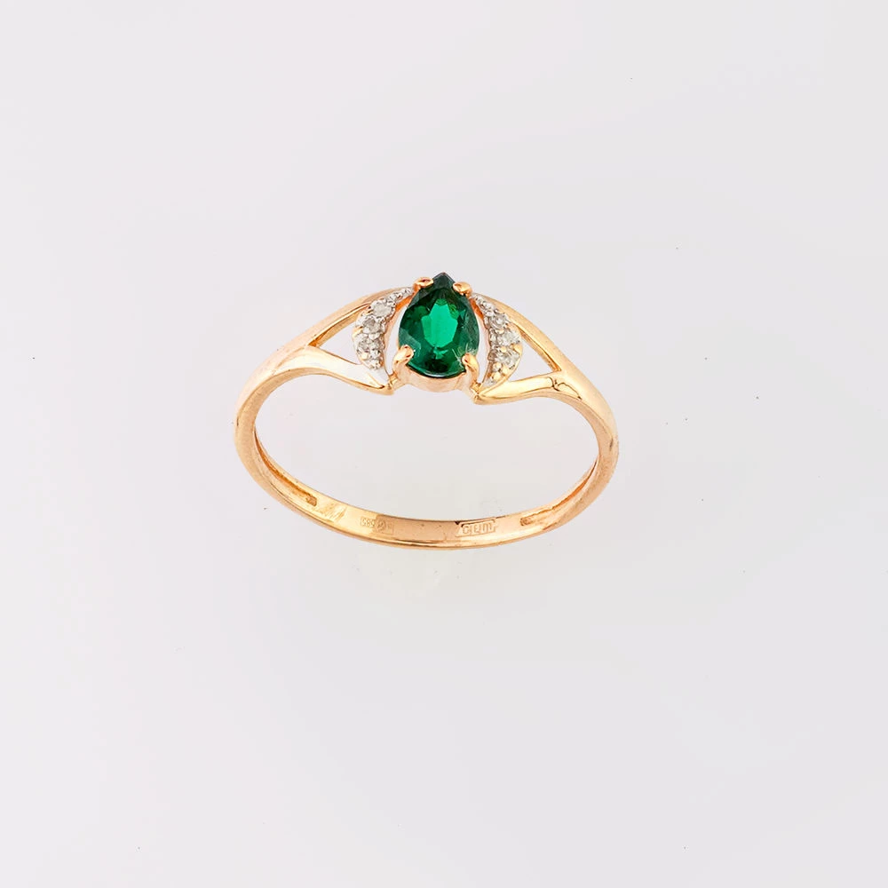 Кольцо с изумрудом синтетическим из красного золота 585 пробы