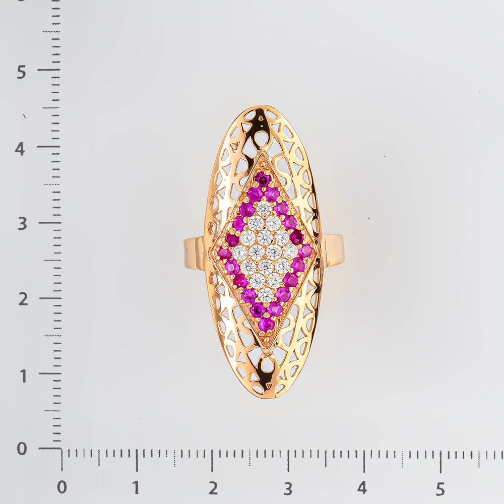 Кольцо с фианитом из красного золота 585 пробы