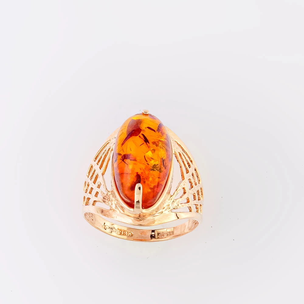Кольцо с янтарем из красного золота 583 пробы