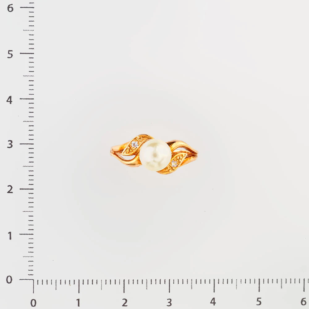 Кольцо с культивированным жемчугом из красного золота 585 пробы