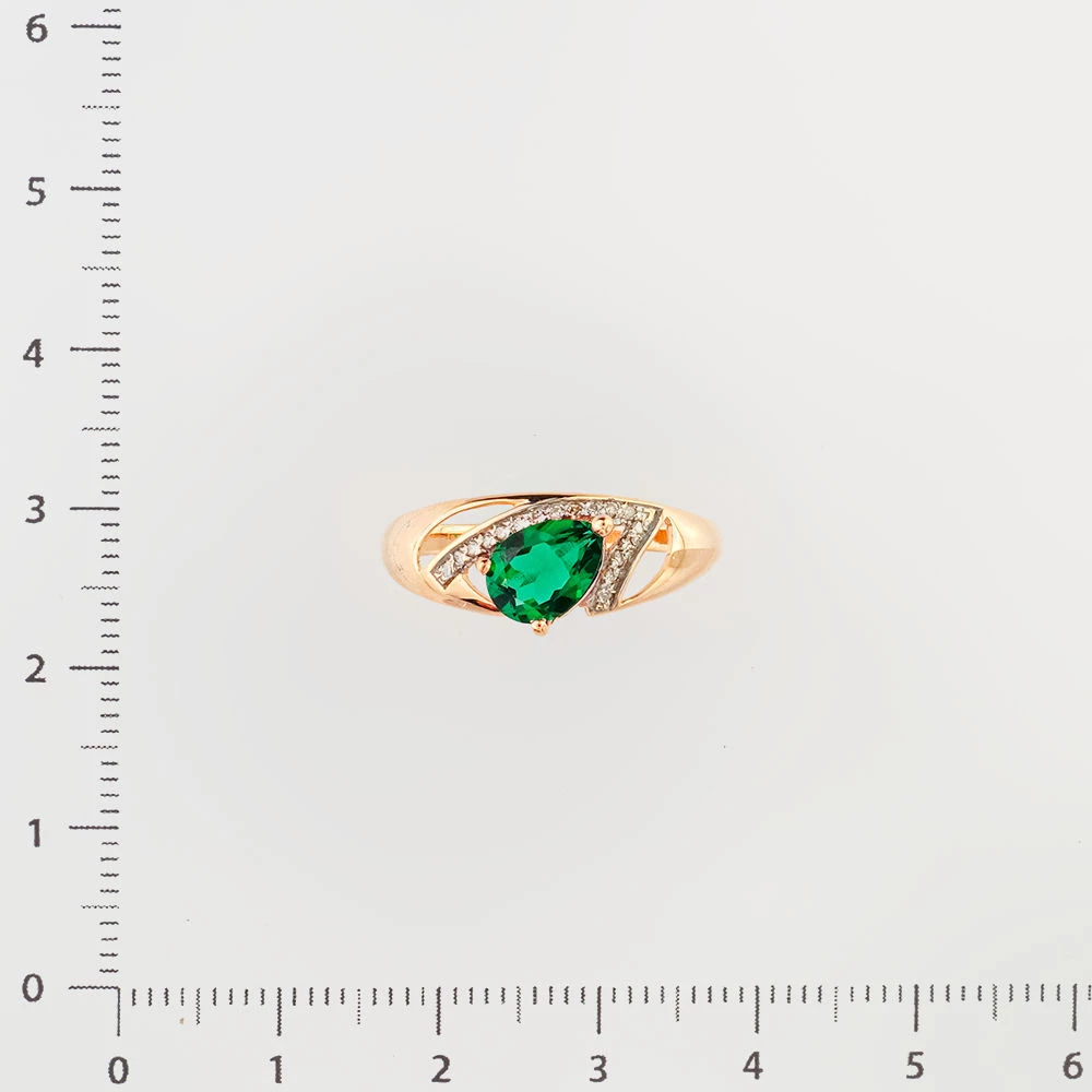 Кольцо с изумрудом синтетическим из красного золота 585 пробы