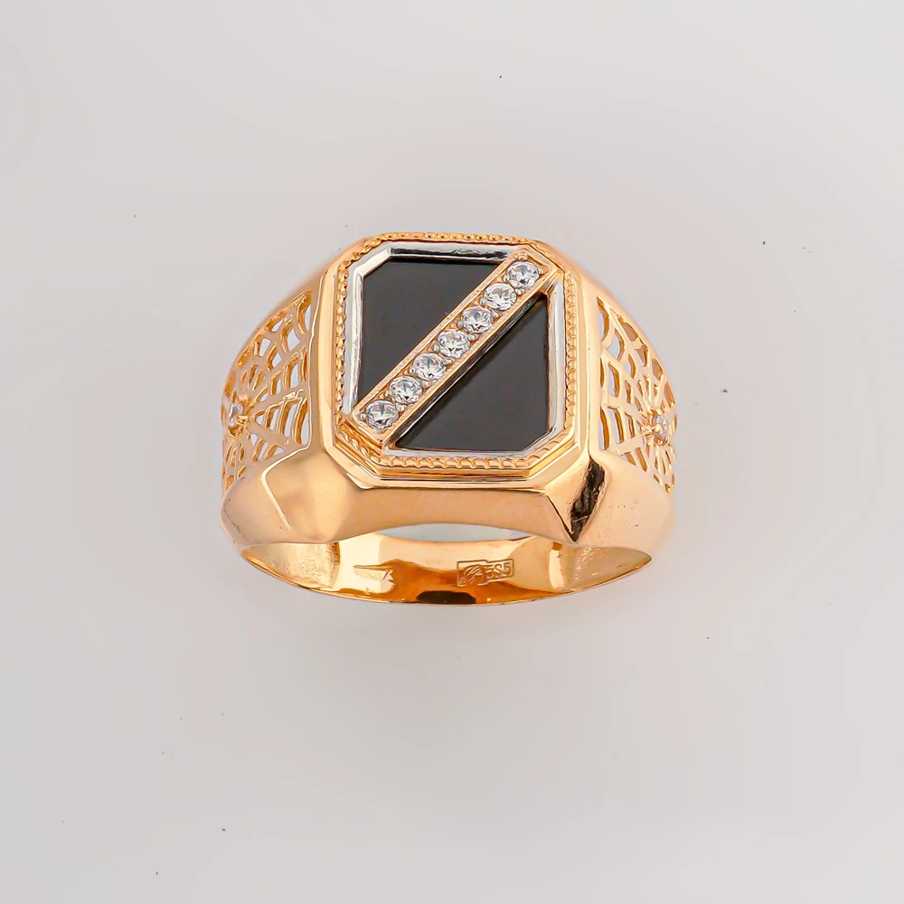 Кольцо с ониксом из красного золота 585 пробы