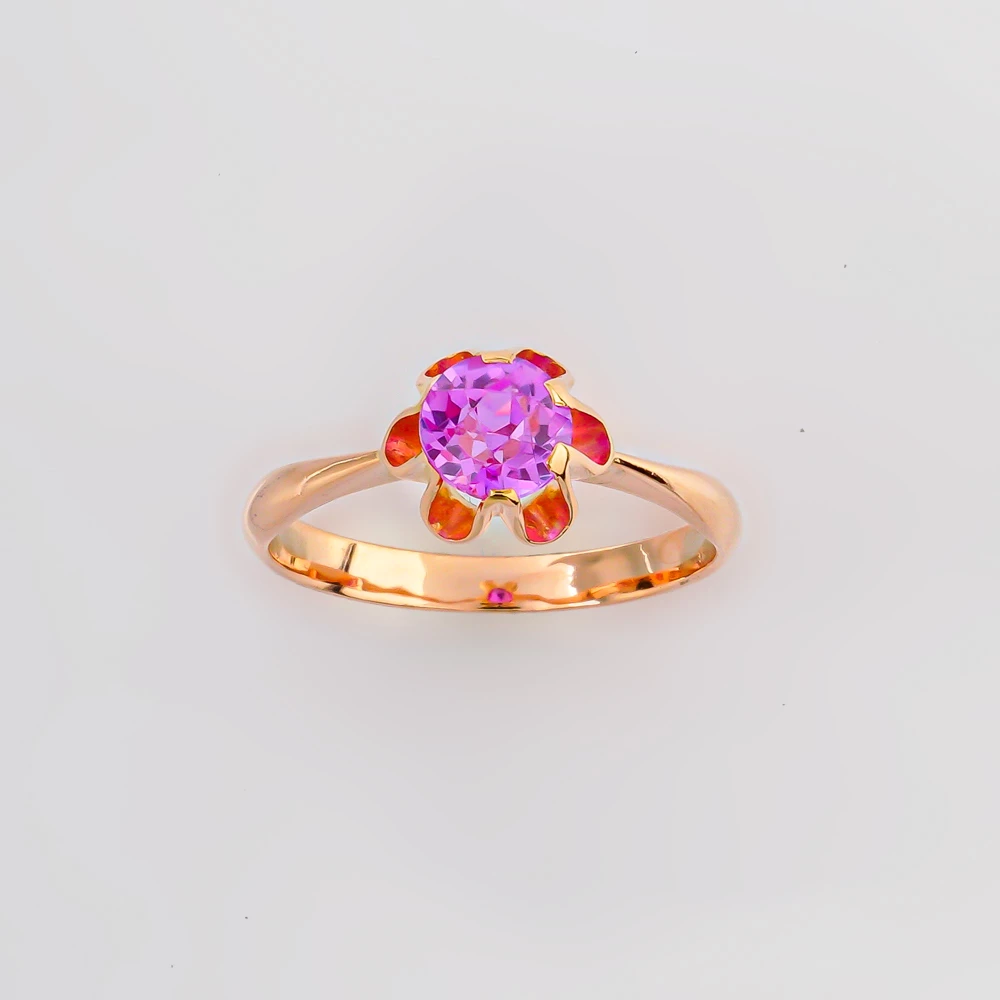 Кольцо с фианитом из красного золота 583 пробы