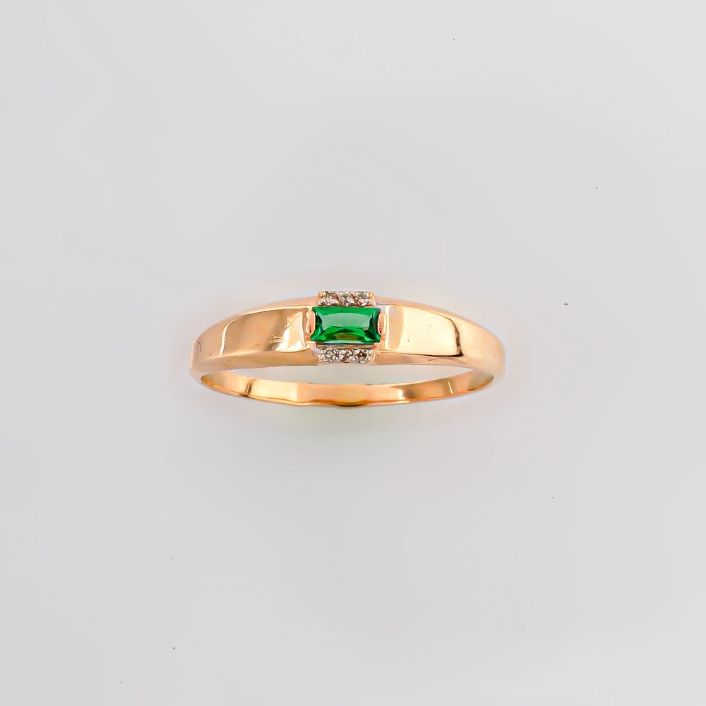 Кольцо с изумрудом синтетическим из красного золота 585 пробы