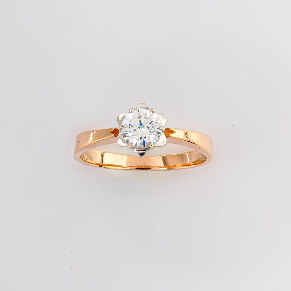 Кольцо с фианитом из красного золота 585 пробы