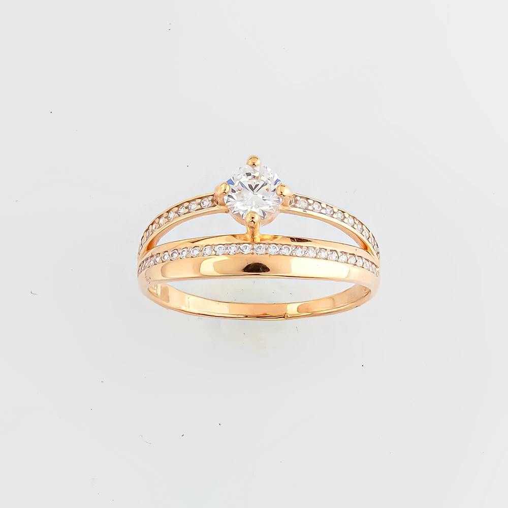 Кольцо с фианитом из красного золота 585 пробы