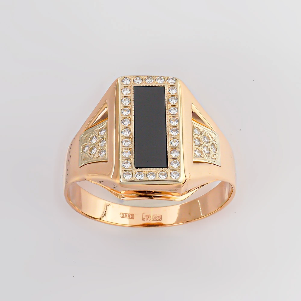 Кольцо с ониксом из красного золота 585 пробы