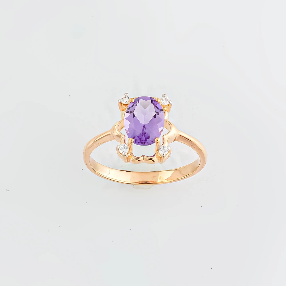 Кольцо с аметистом из красного золота 585 пробы