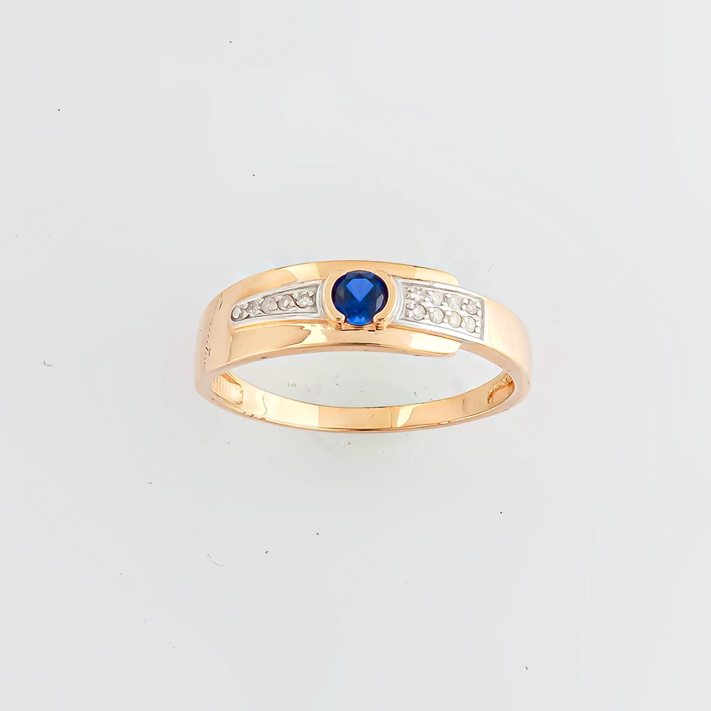 Кольцо с сапфиром синтетическим из красного золота 585 пробы