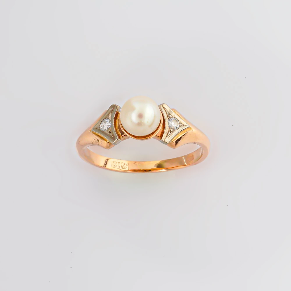 Кольцо с культивированным жемчугом из красного золота 585 пробы