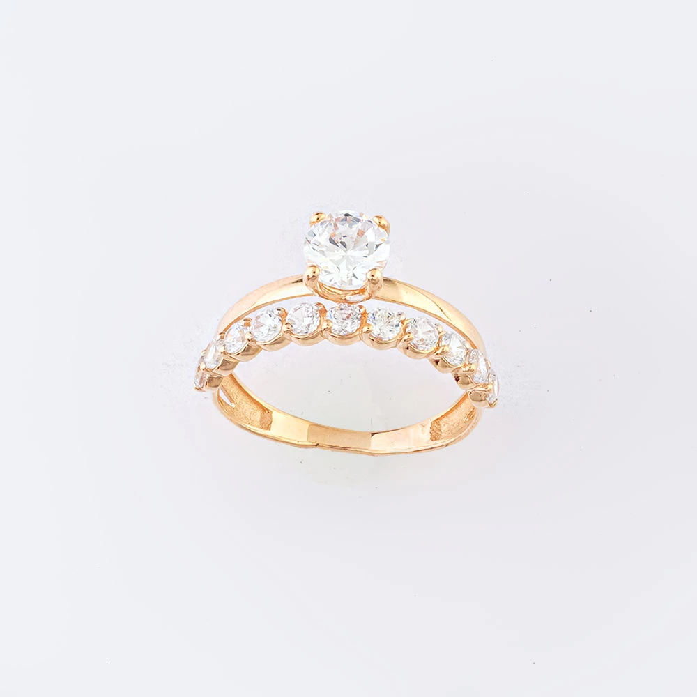 Кольцо с фианитом из красного золота 585 пробы