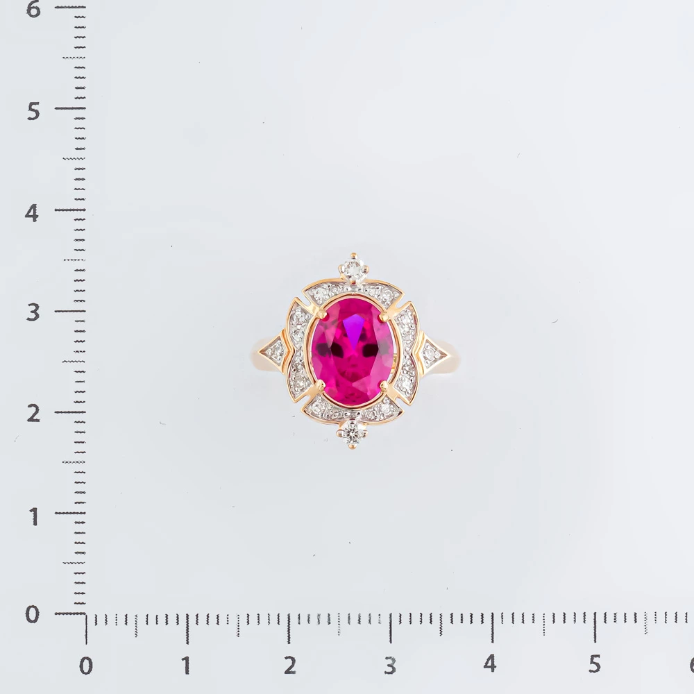 Кольцо с рубином синтетическим из красного золота 585 пробы