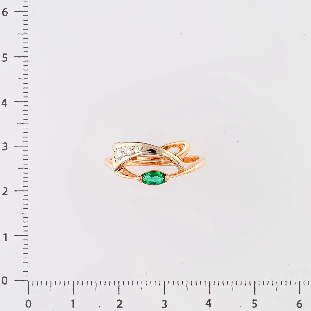 Кольцо с изумрудом синтетическим из красного золота 585 пробы Кольцо с изумрудом синтетическим из красного золота 585 пробы