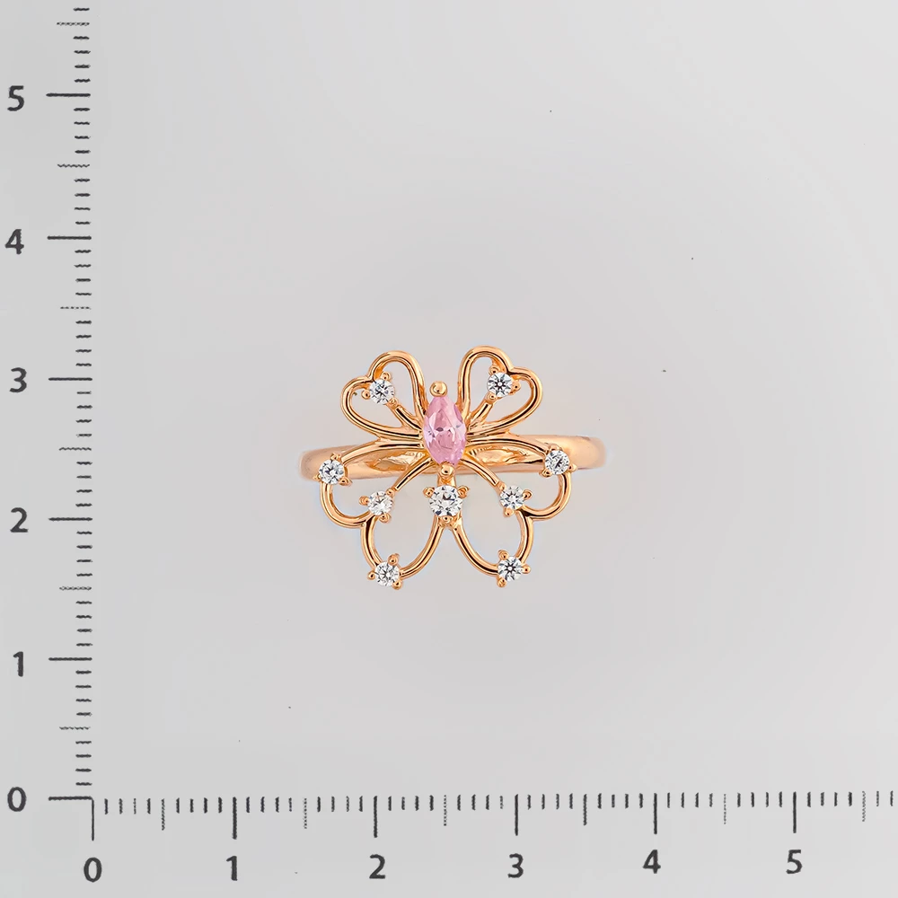 Кольцо с фианитом из красного золота 585 пробы