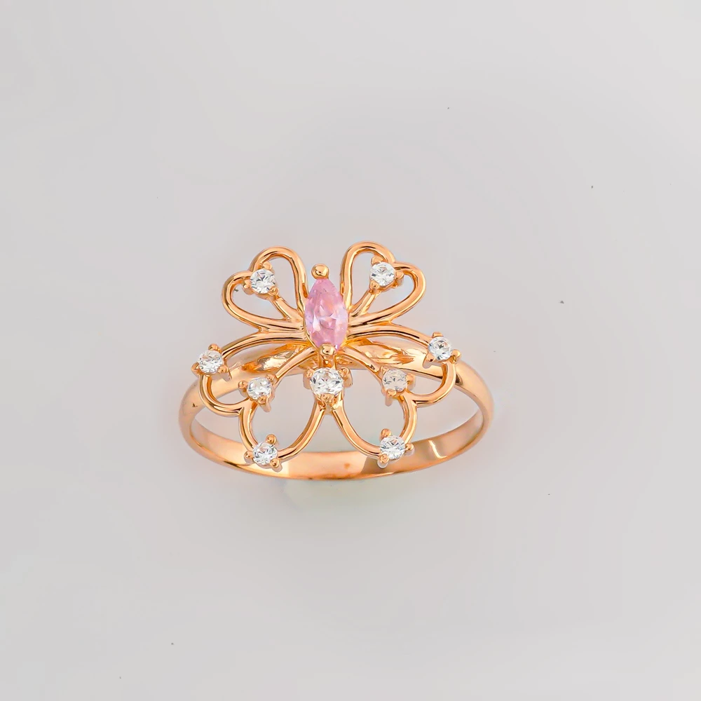 Кольцо с фианитом из красного золота 585 пробы