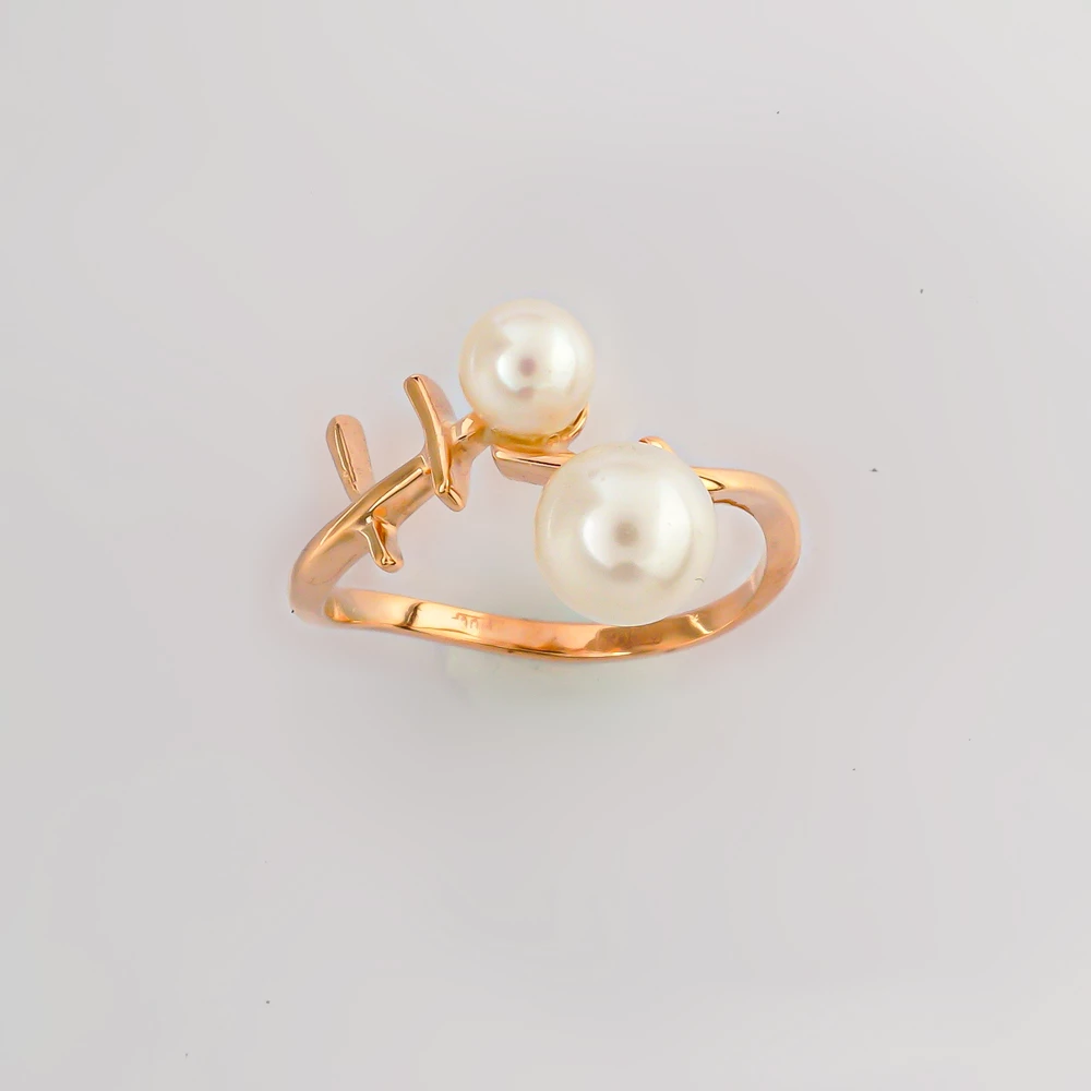 Кольцо с культивированным жемчугом из красного золота 585 пробы