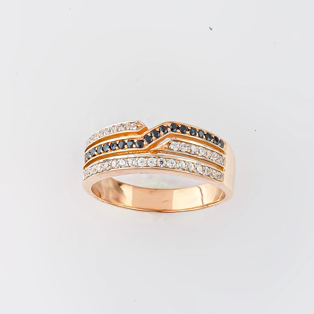 Кольцо с фианитом из красного золота 585 пробы