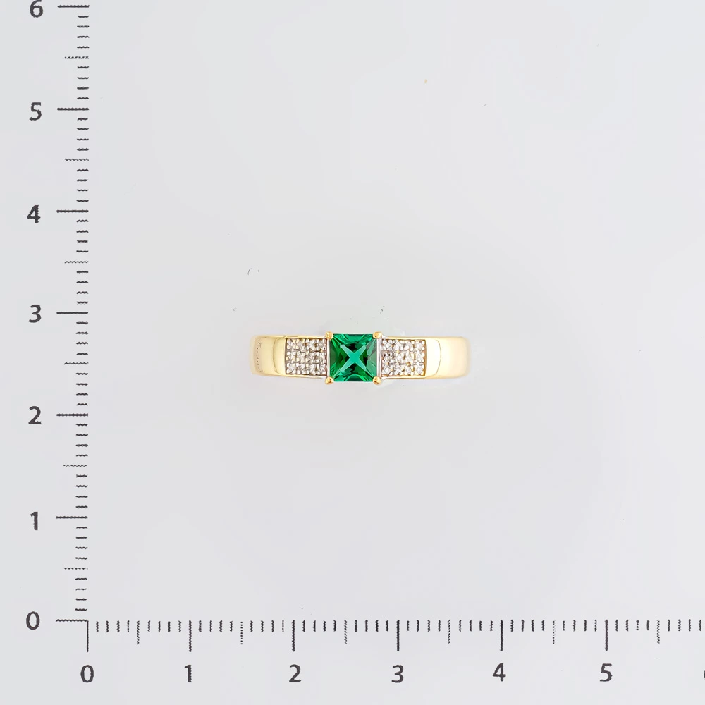 Кольцо с изумрудом синтетическим из желтого золота 585 пробы