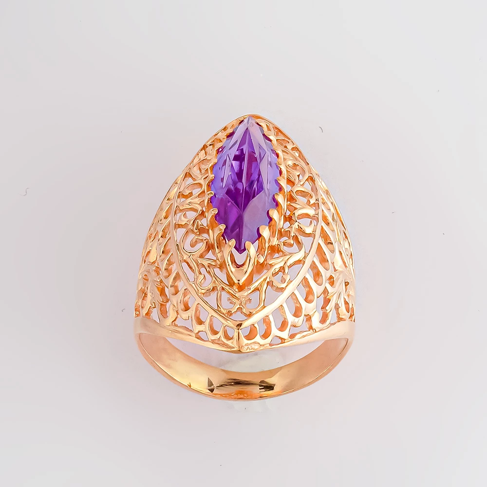 Кольцо с фианитом из красного золота 583 пробы