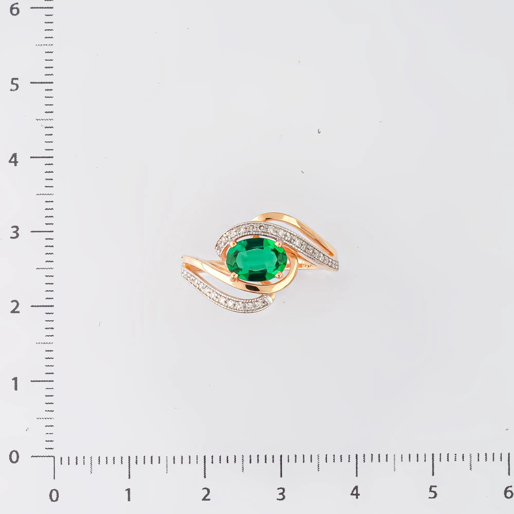 Кольцо с изумрудом синтетическим из красного золота 585 пробы