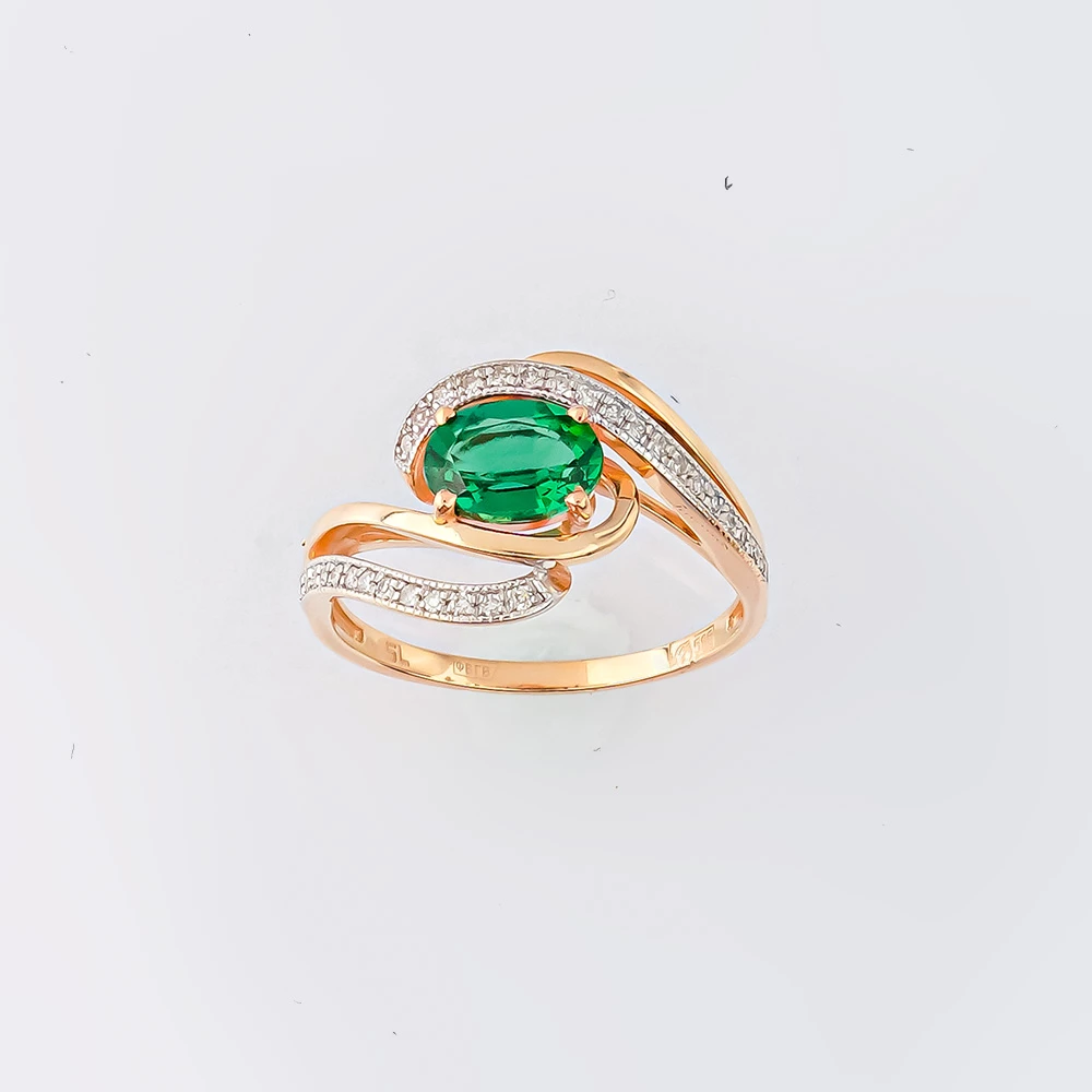 Кольцо с изумрудом синтетическим из красного золота 585 пробы