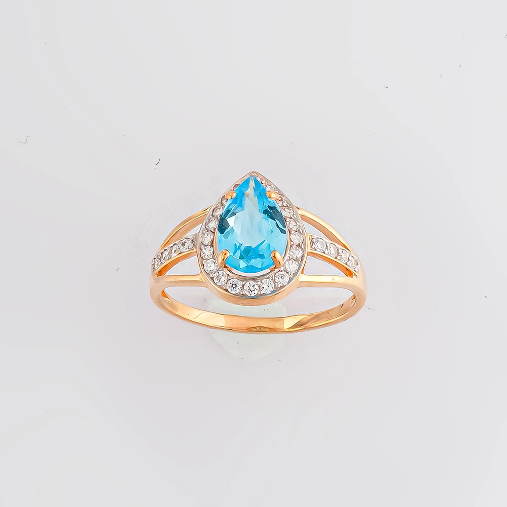 Кольцо с топазом из красного золота 585 пробы