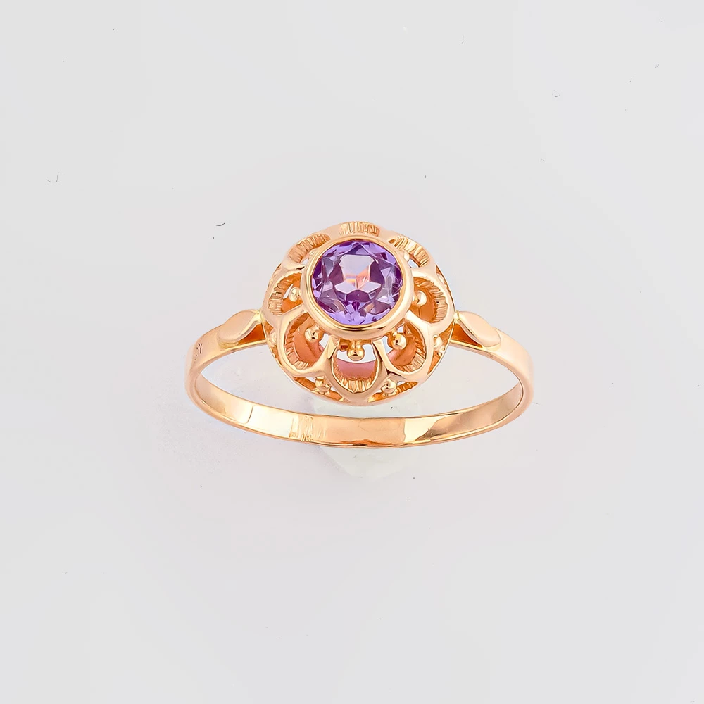 Кольцо с фианитом из красного золота 585 пробы Кольцо с фианитом из красного золота 585 пробы