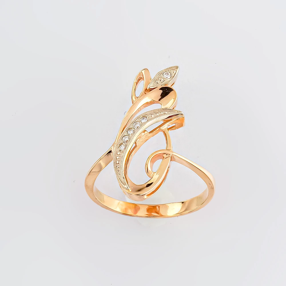 Кольцо с фианитом из красного золота 585 пробы