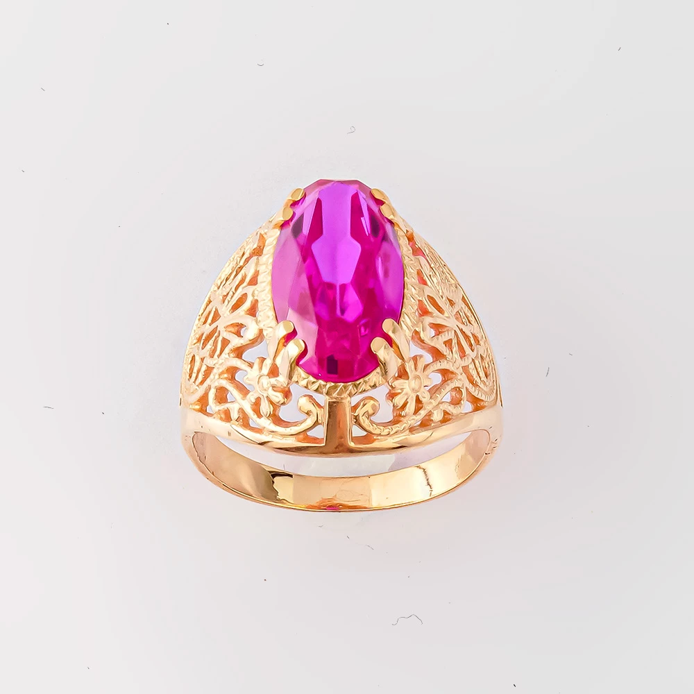 Кольцо с фианитом из красного золота 585 пробы