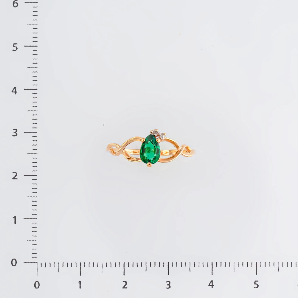 Кольцо с изумрудом синтетическим из красного золота 585 пробы Кольцо с изумрудом синтетическим из красного золота 585 пробы