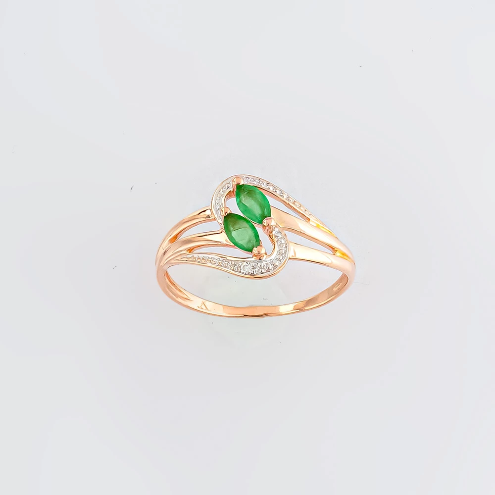 Кольцо с изумрудом из красного золота 585 пробы Кольцо с изумрудом из красного золота 585 пробы