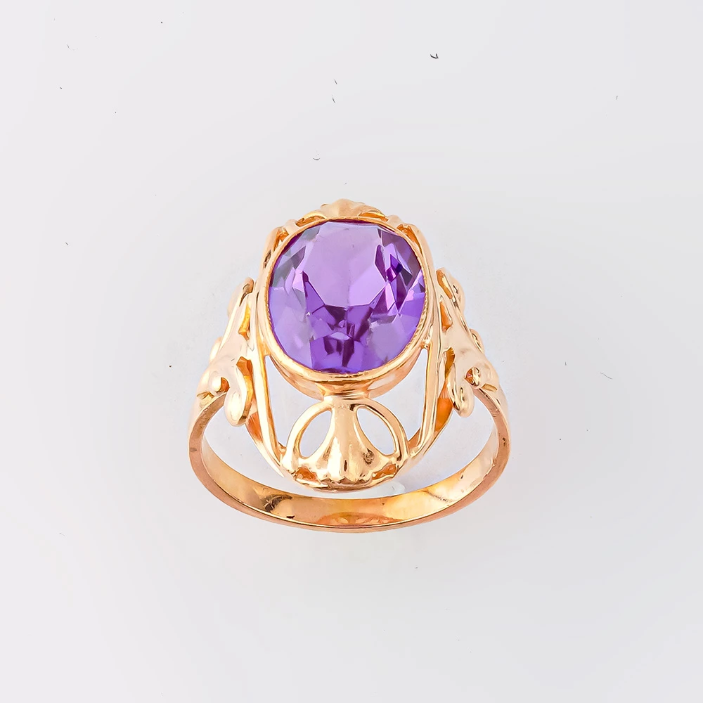 Кольцо с фианитом из красного золота 583 пробы