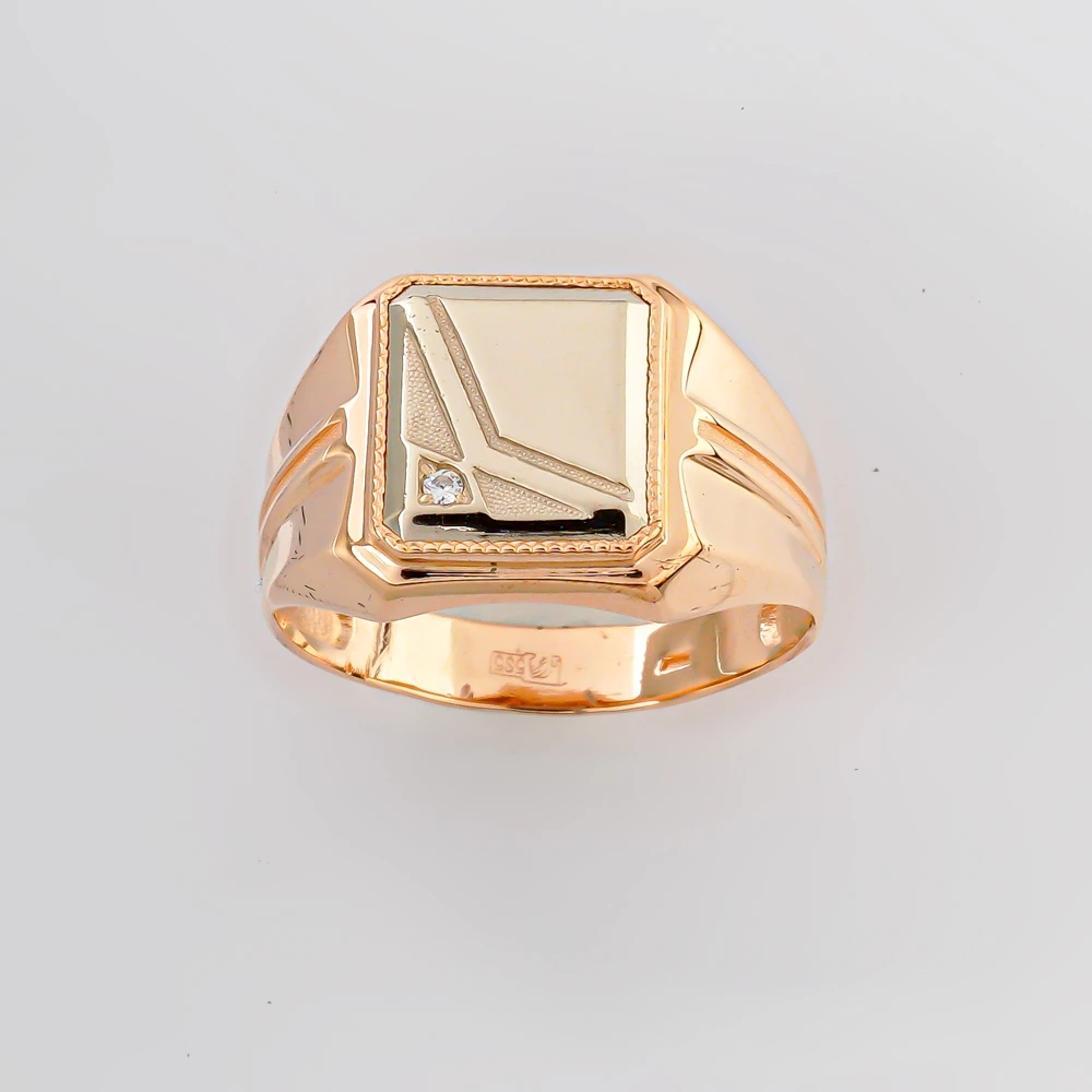 Кольцо с фианитом из красного золота 585 пробы