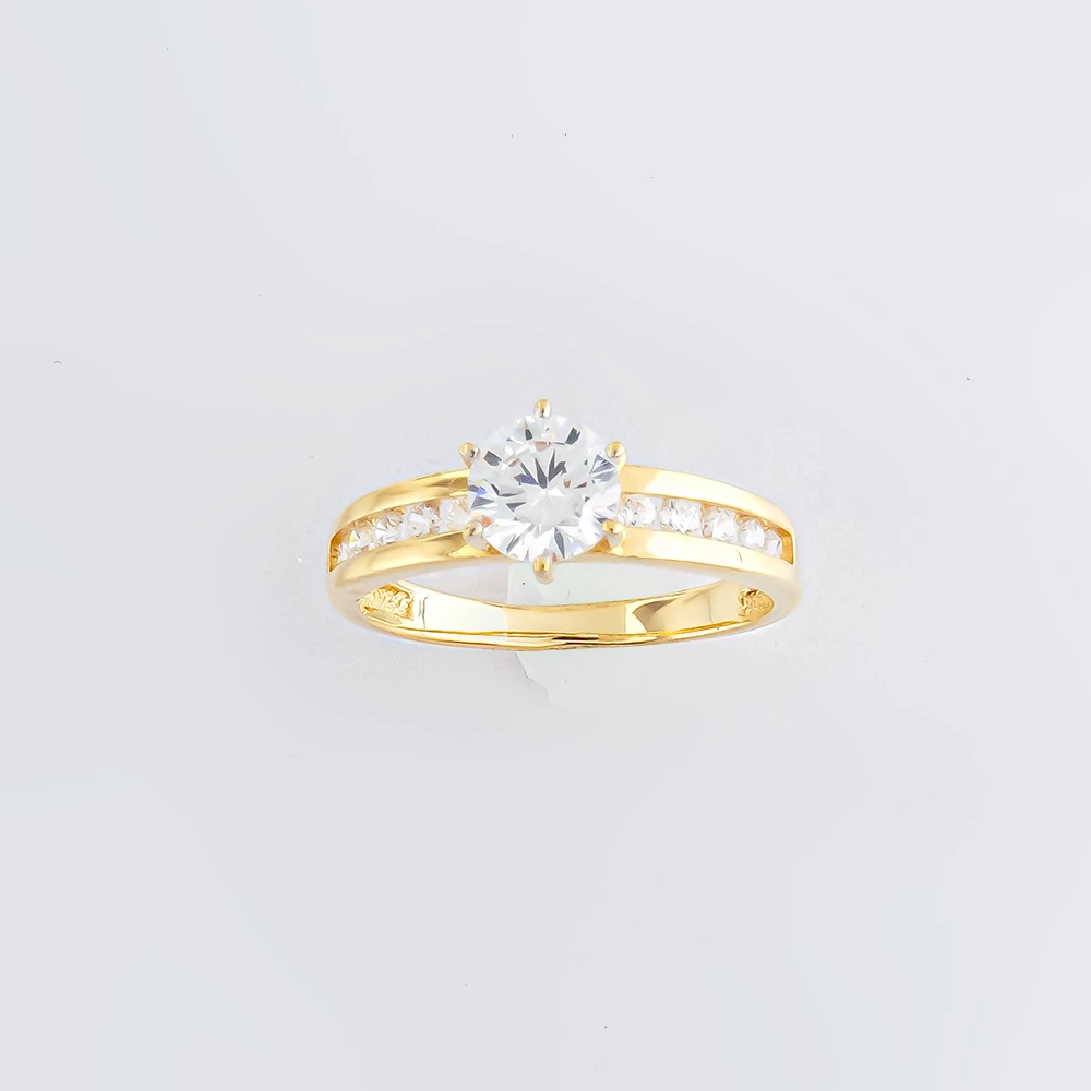 Кольцо с фианитом из желтого золота 585 пробы