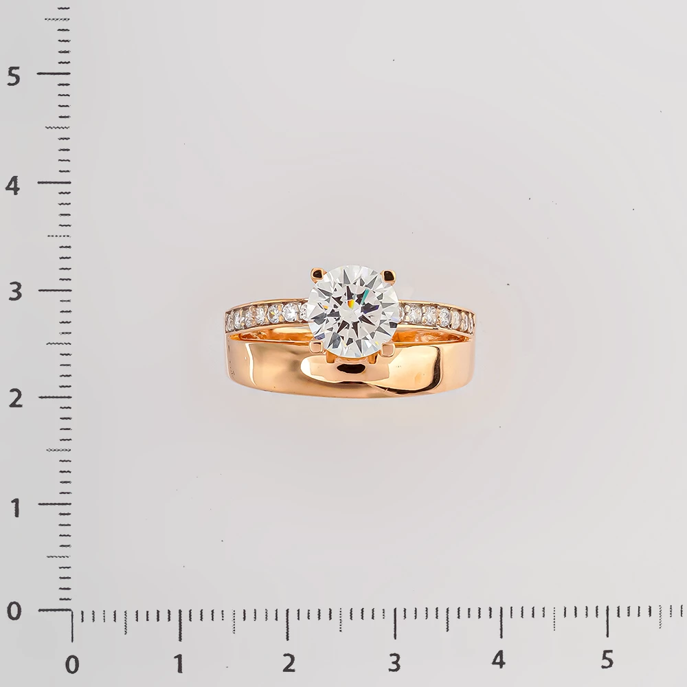 Кольцо с фианитом из красного золота 585 пробы