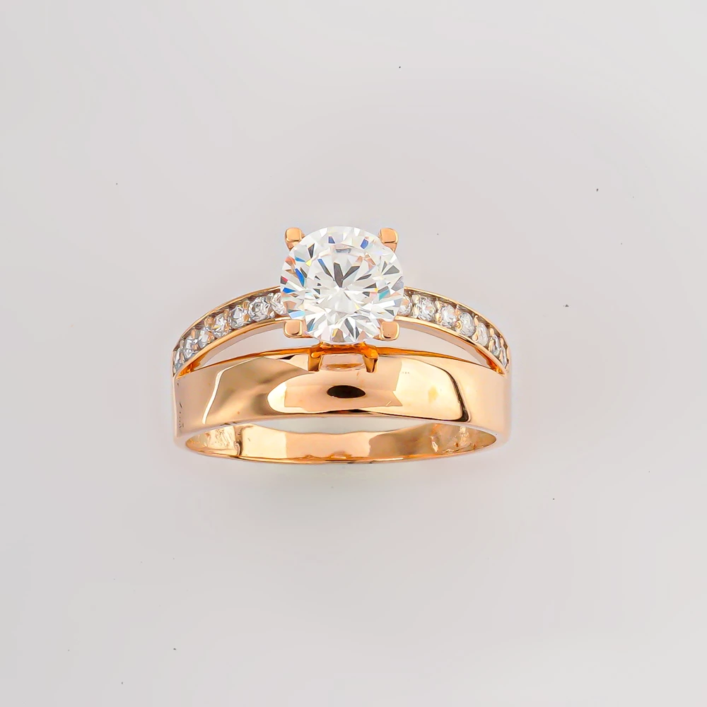 Кольцо с фианитом из красного золота 585 пробы