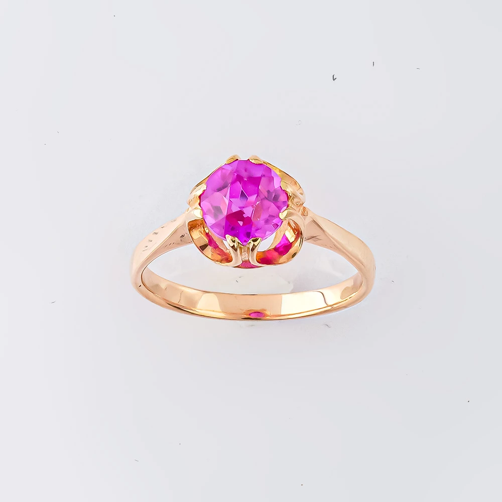 Кольцо с фианитом из красного золота 583 пробы