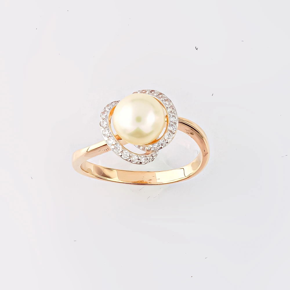 Кольцо с культивированным жемчугом из красного золота 585 пробы