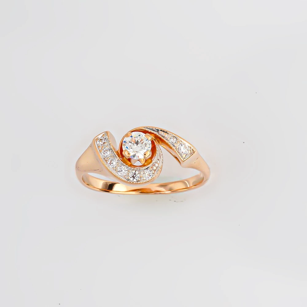 Кольцо с фианитом из красного золота 585 пробы