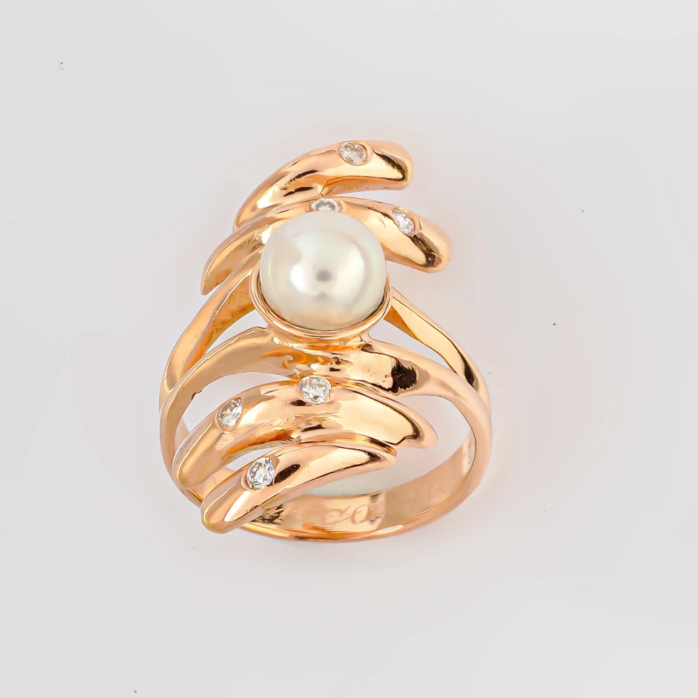 Кольцо с культивированным жемчугом из красного золота 585 пробы