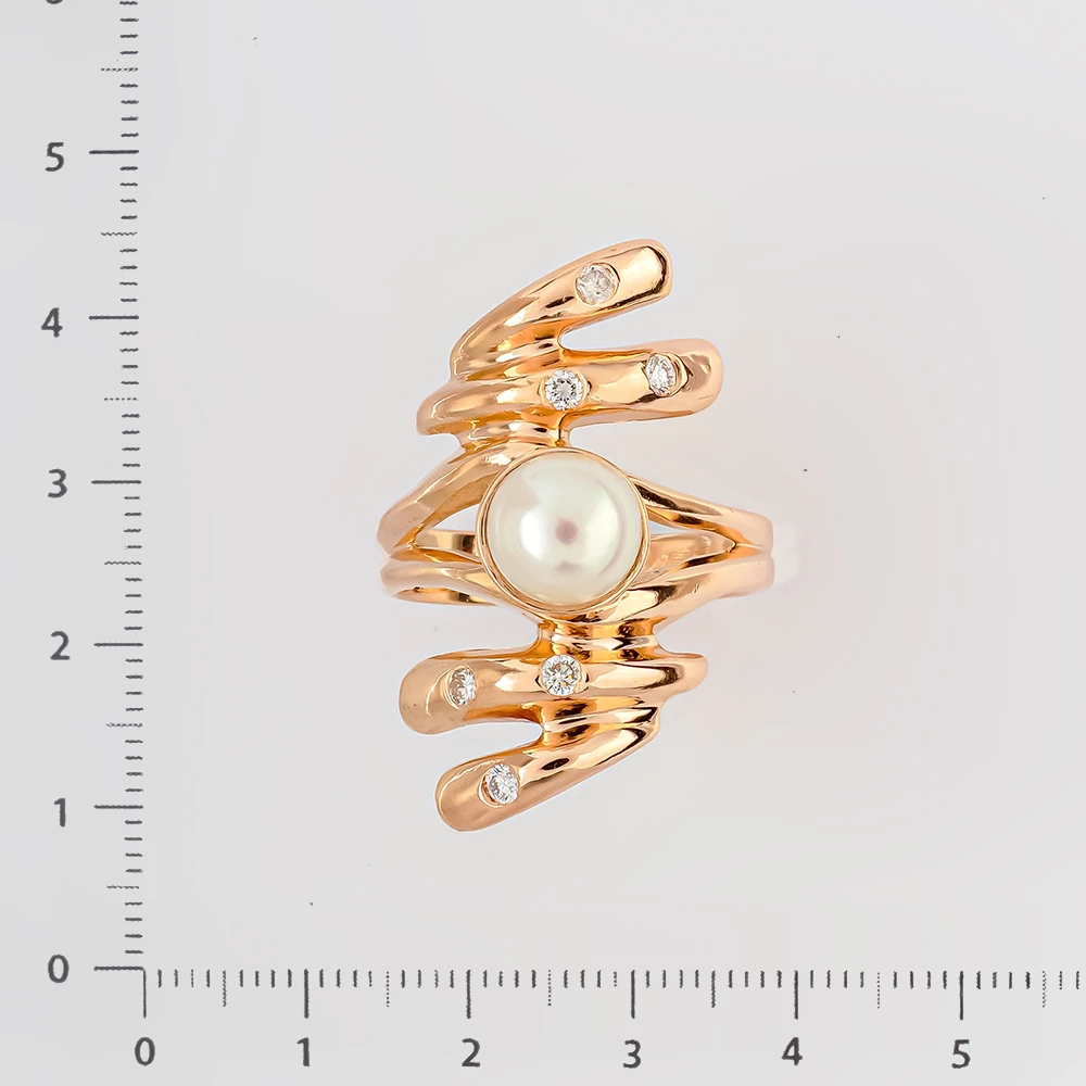 Кольцо с культивированным жемчугом из красного золота 585 пробы