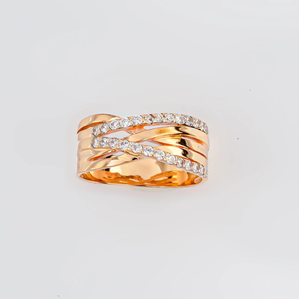 Кольцо с фианитом из красного золота 585 пробы